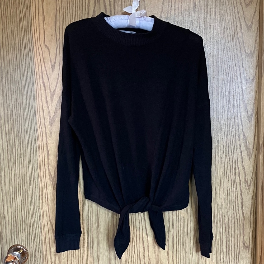 Dex Black Long-Sleeve Tie-Front Sweater